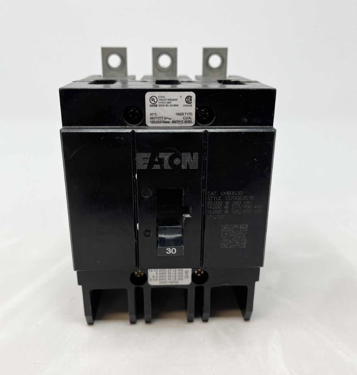 GHB3030 EATON BOLTON CIRCUIT BREAKER 3POLE 30AMPS 14KAIC 277480VAC