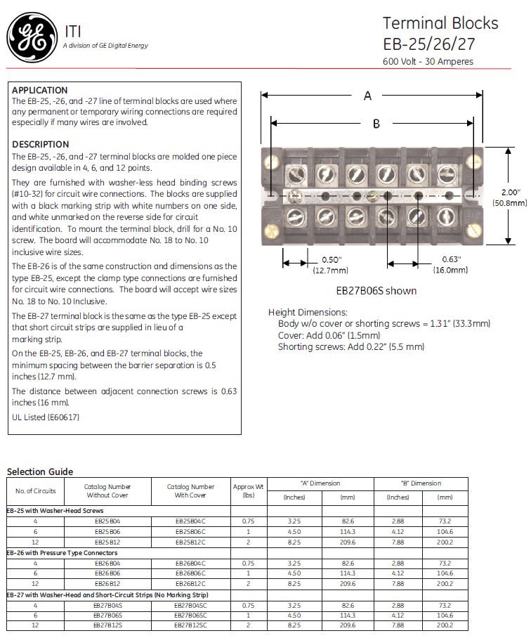 Ge Block EB27B04S – GE Terminal Board | Mag-Trol Distributors, Inc.